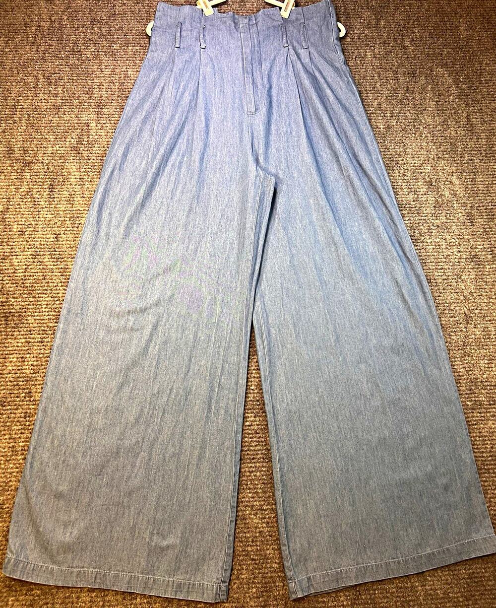 Active USA Womens M Blue 100% Cotton Pleated Wide Leg Pants High Waist